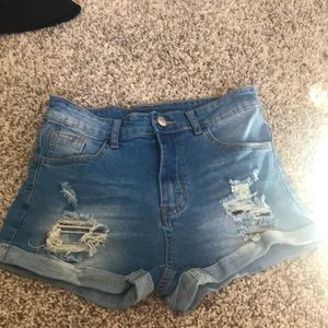 High Waisted Ripped Denim Shorts